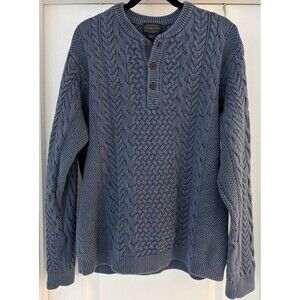 Pendleton Cable Knit Henley Sweater 100% Cotton - Blue Fishermen Style Size XL